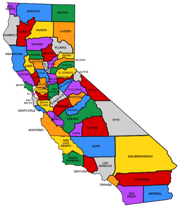 California map with Counties
